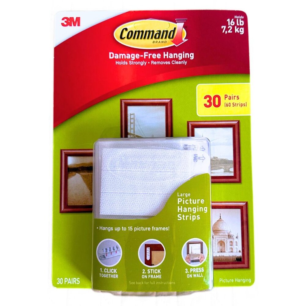 COMMAND Large Picture Frame White Hanging Strips - 30 Pairs 17206 NEW